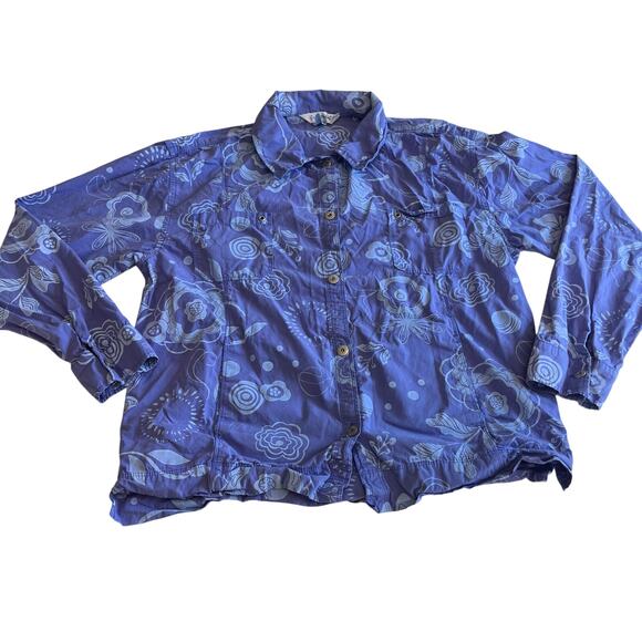 Fresh Produce Purple Floral Printed Long Sleeve Button Up Top Sz XL - Picture 1 of 7